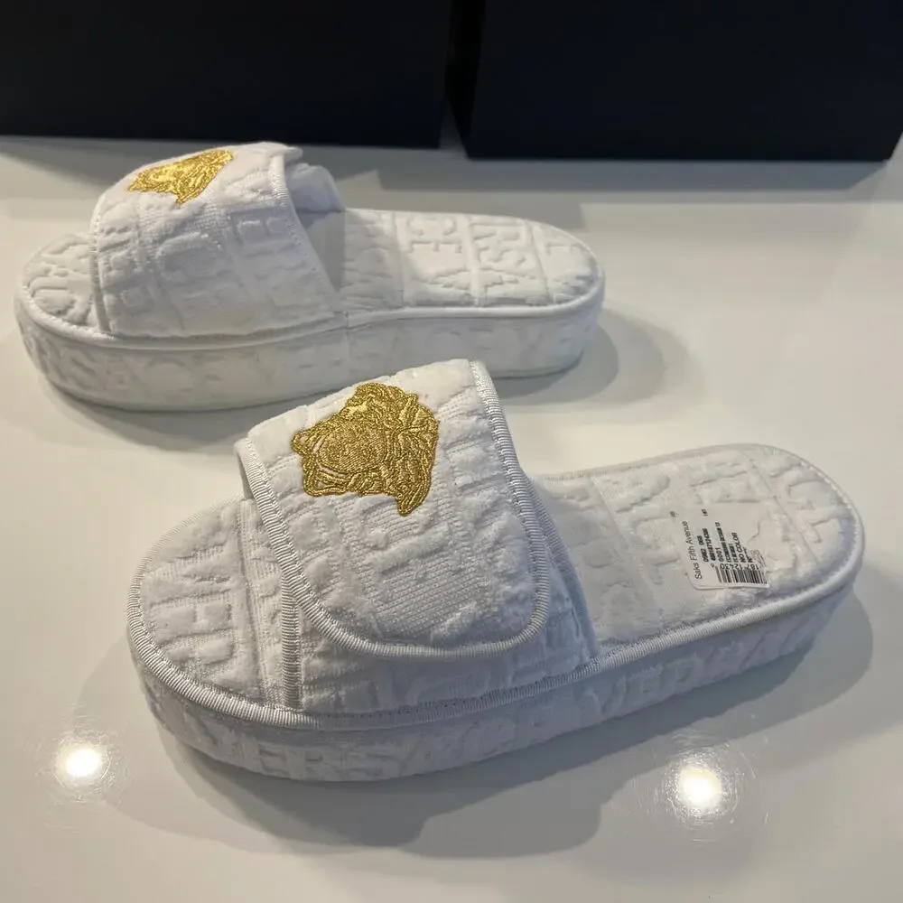 $475 White Versace Medusa Head Fabric platform slippers Size 41